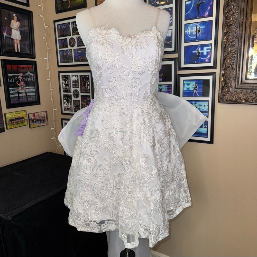 Miss Veil Wedding Lace Mini Dress Strapless Beach Wedding Prim Dance Organza Bow - Picture 14 of 16